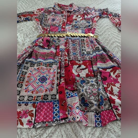 NWOT Patchwork Button-Front Dress - Picture 3 of 9